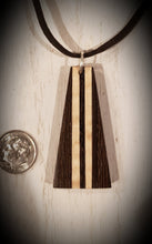 Load image into Gallery viewer, Wooden Necklace Pendant made from Exotic Wenge with Stunning Curly Maple Accents