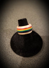 Load image into Gallery viewer, LGBT PRIDE Rainbow and Curly Maple Wooden Ring