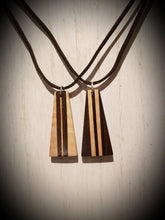 Load image into Gallery viewer, Wooden Necklace Pendant made from Exotic Wenge with Stunning Curly Maple Accents