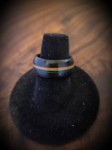 LGBT PRIDE Ebony and Rainbow Handcrafted Wooden Ring, Gay Engagement or Gift Rainbow Ring