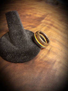 LGBT PRIDE Wooden Ring, Wenge and Rainbow Handcrafted, Gay Ring, Custom Sizing