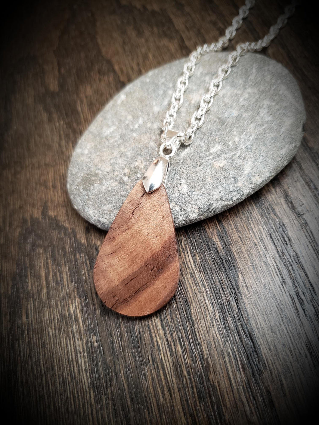 Wooden Teardrop Necklace Pendant made from Gorgeous Figured Walnut