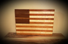 Load image into Gallery viewer, American Flag Cutting Board! Beautiful figured walnute, cherry and maple